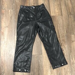 Elegant Black Leather Women's Wide Leg Pants